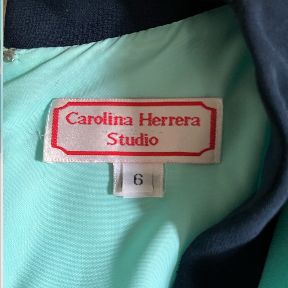 Teal, Light Blue Vintage Carolina Herrera Midi Dress - Image 8